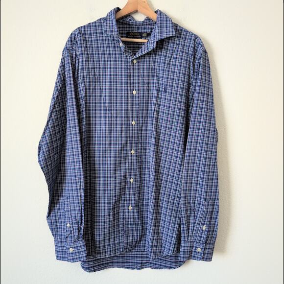 Polo RALPH LAUREN Men's Classic Stretch Performance Blue Long Sleeve Shirt XXL - Picture 4 of 6